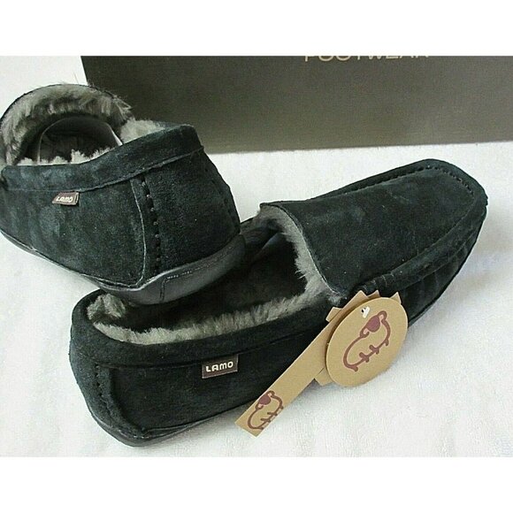 Lamo Men's Suede Boston Slip on Loafer Driving Moc Black Super Cozy NIB CM1244 - Picture 1 of 5